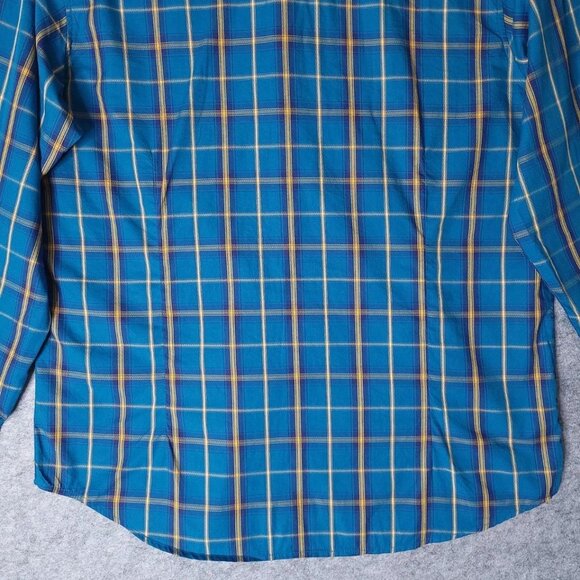INDIAN TERRAIN Slim Fit Teal Plaid Cotton Tencel Long Sleeve Shirt Size Large - Picture 8 of 9
